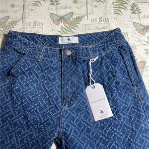 Flying Angel Women's Relaxed Fit Blue Diamond Pattern Wide Leg Jeans Size 11/30